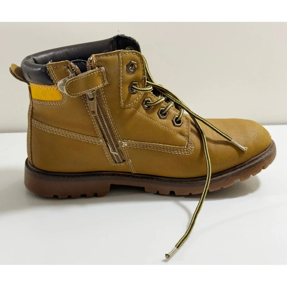 Caterpillar Colorado Boots Kids 3M Tan Side Zip Lace Up Work Boots CK264971
